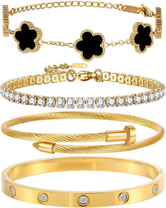 GIVCHO - Juego de pulsera y brazalete de clavos bañados en oro de 1...
