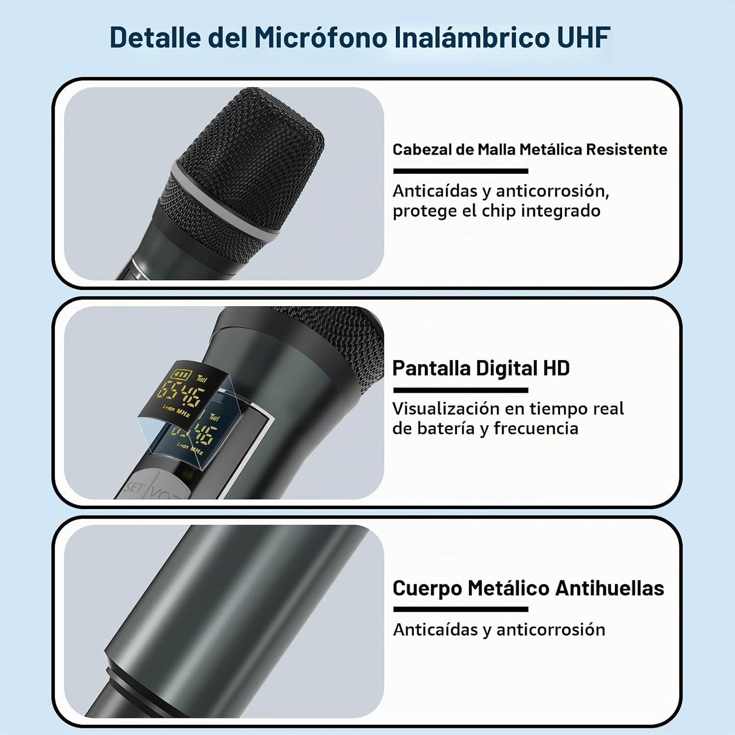 Micrófonos inalámbricos, micrófonos duales UHF profesionales para k...