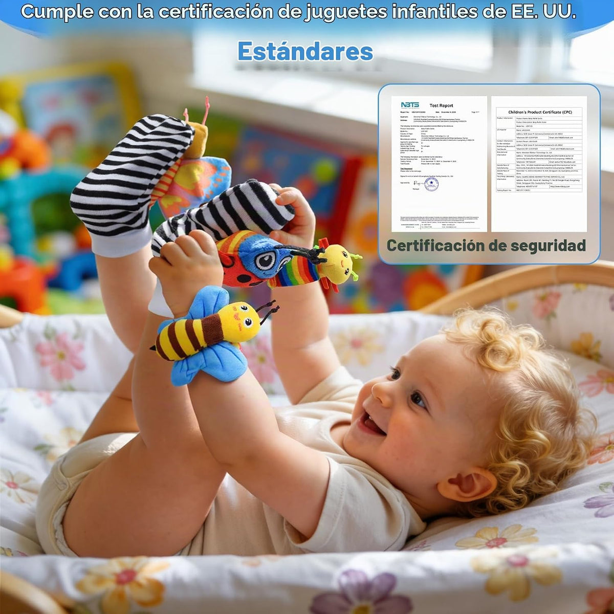Juguetes para bebés de 0 a 6 meses - Sonajeros de muñeca y calcetin...
