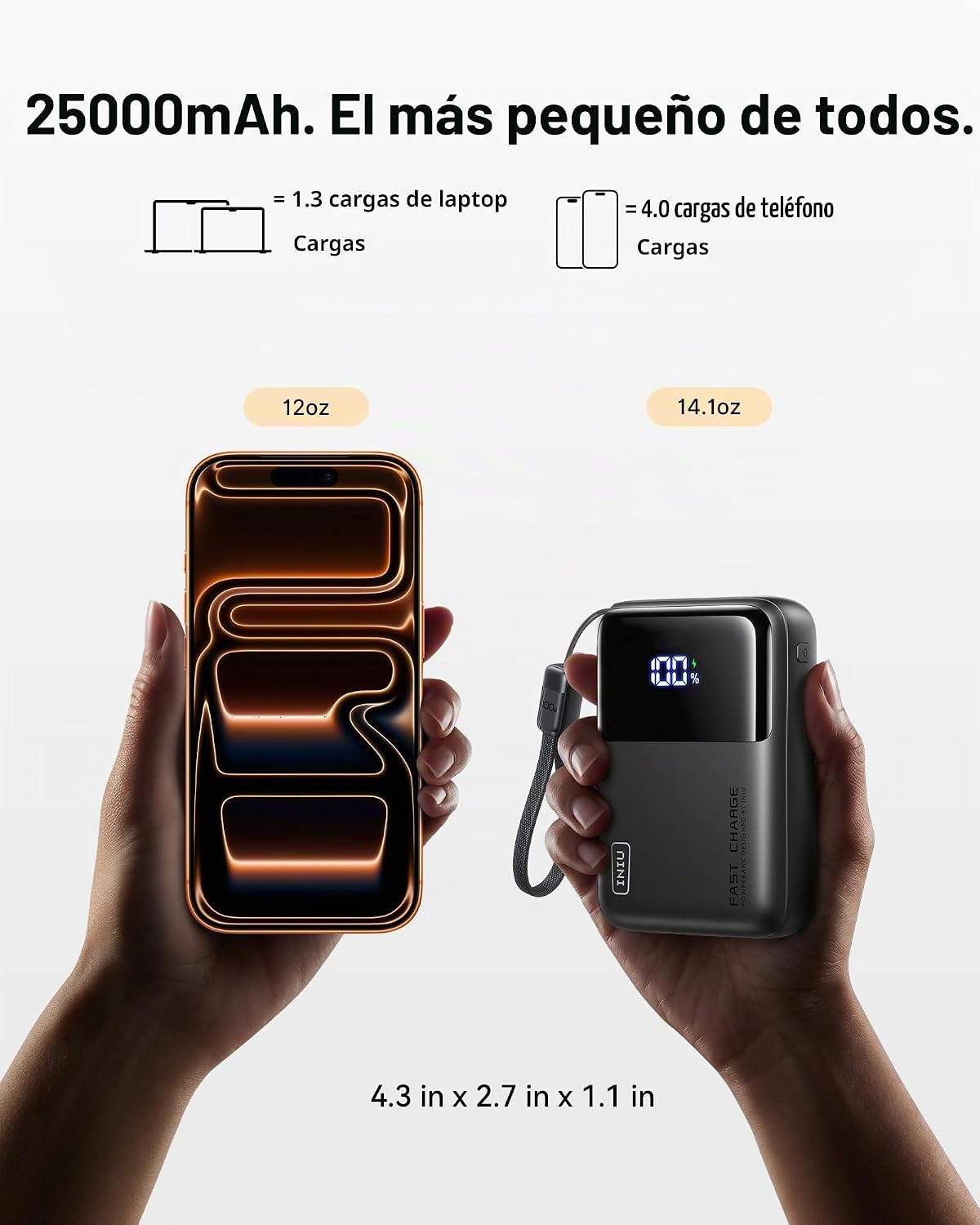 INIU Banco de energía de carga rápida de 100 W, cargador portátil d...