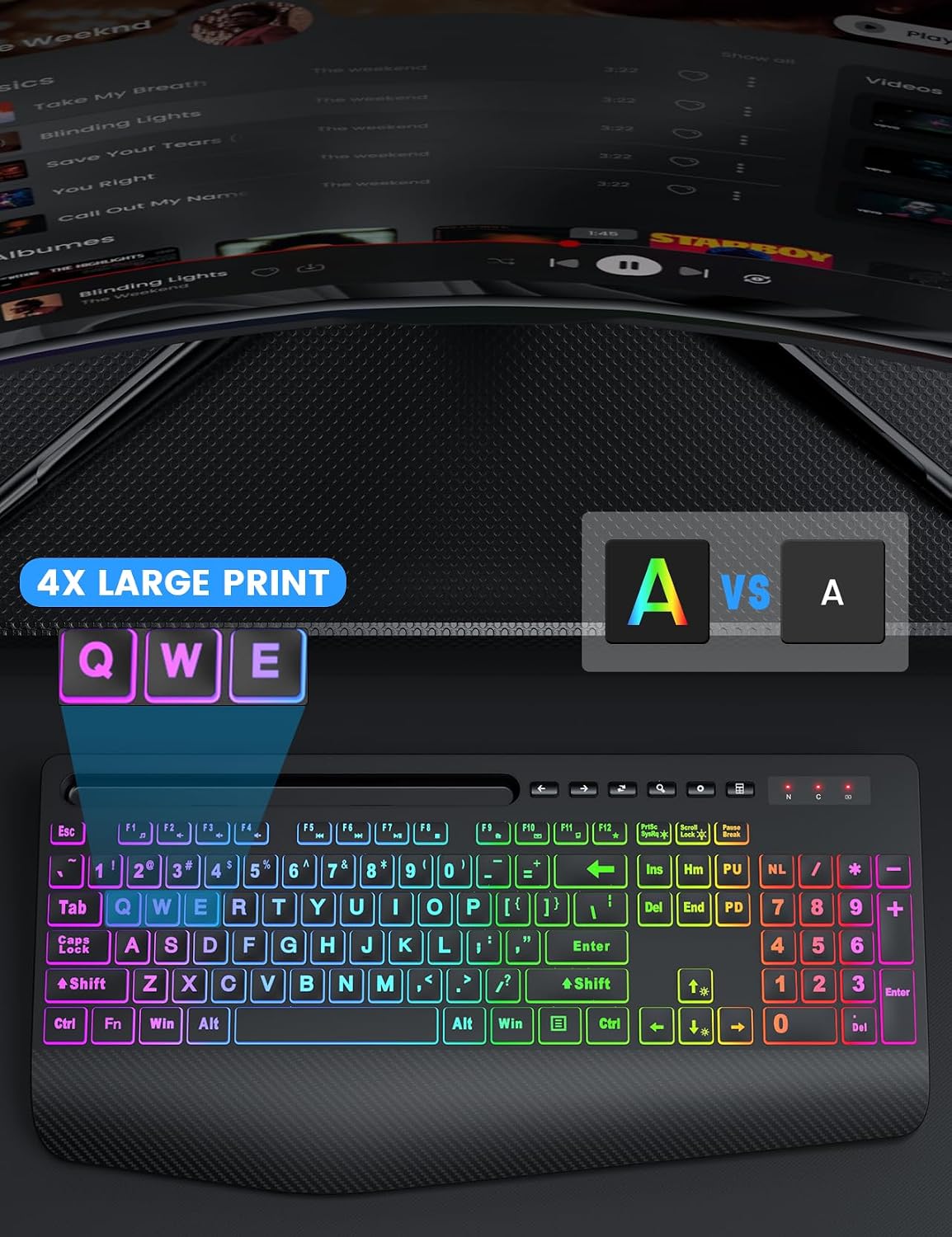 SABLUTE Combo de teclado y mouse inalámbricos, 9 efectos retroilumi...