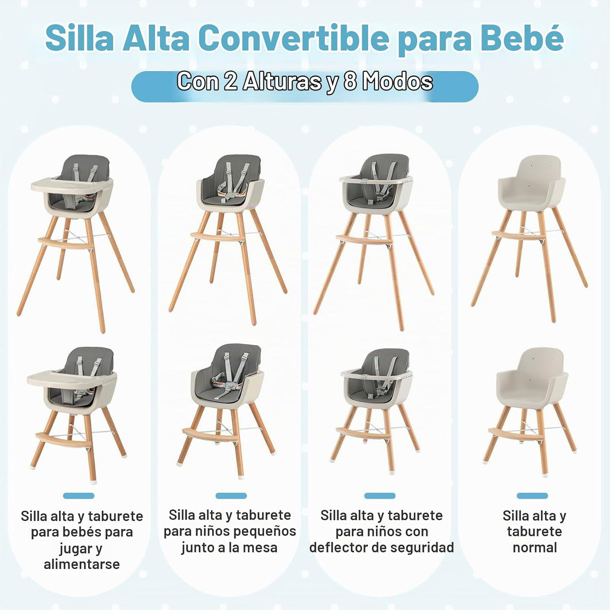 HONEY JOY Silla alta para bebé, silla alta 6 en 1 de madera Eat &am...