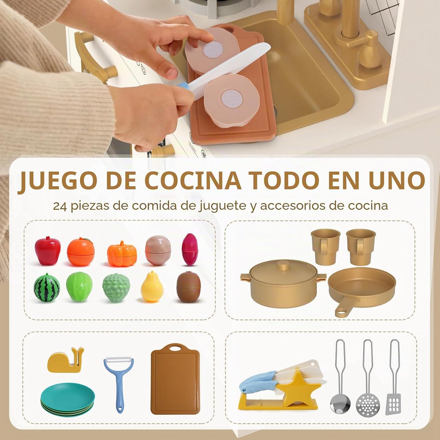 BIERUM Juego de cocina con luces y sonidos realistas, juego de coci...