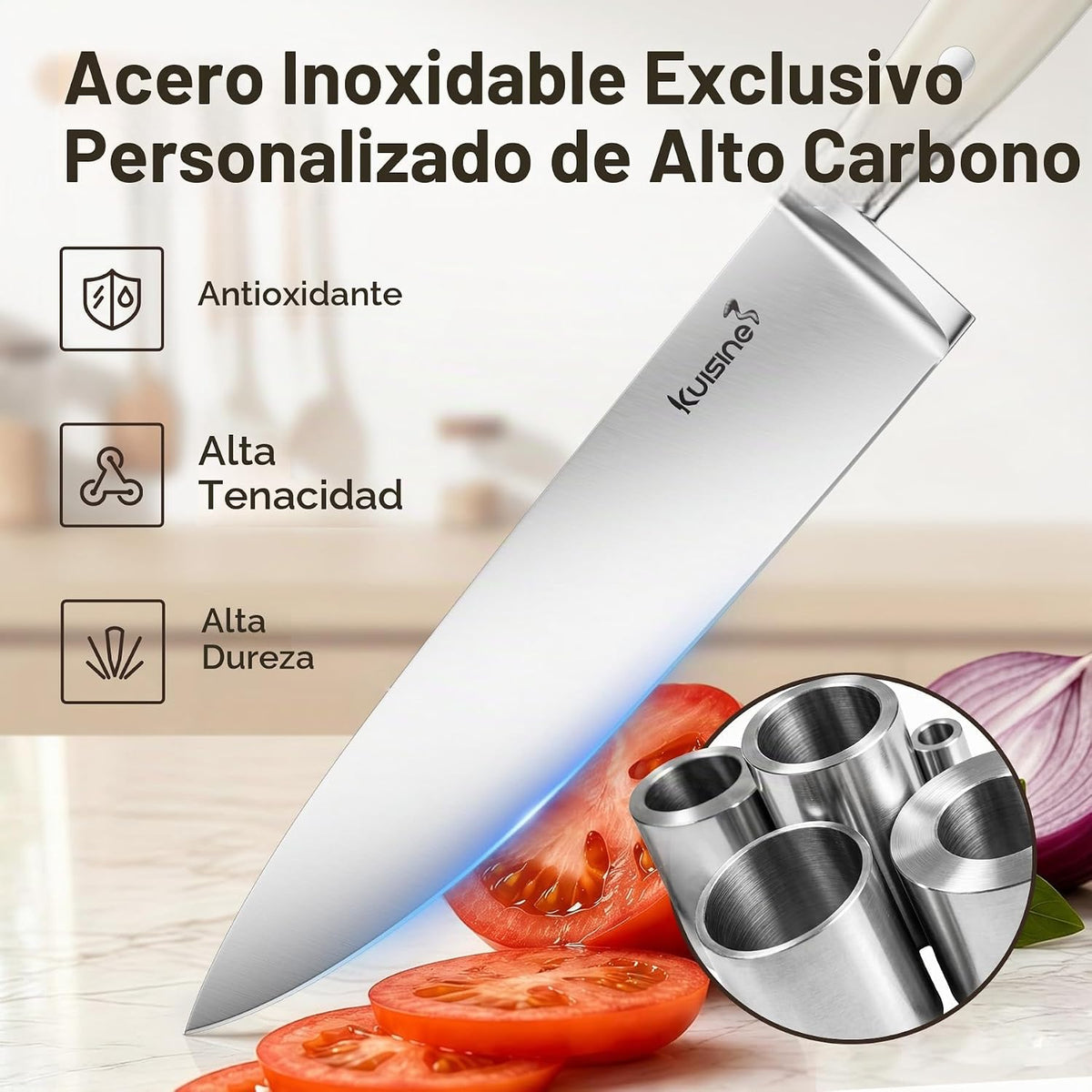 Kuisine Juego de cuchillos afilados de alta calidad, mango ergonómi...