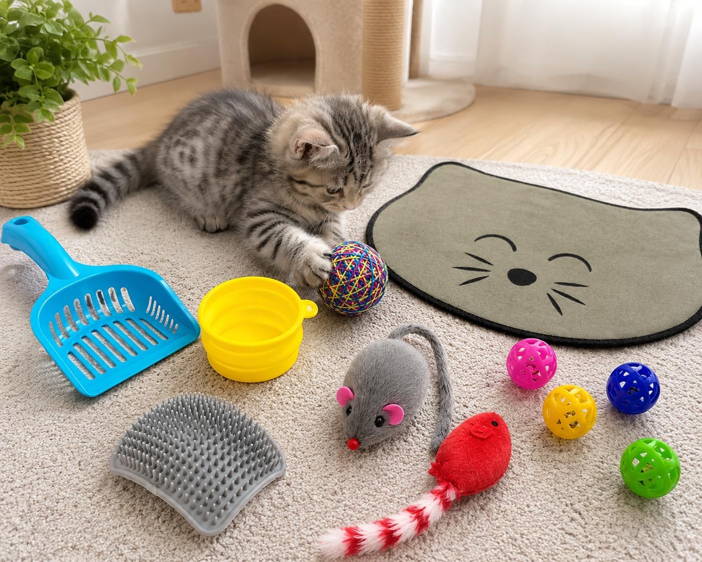 Kit de iniciación felino de 10 piezas para nuevos dueños de mascota...