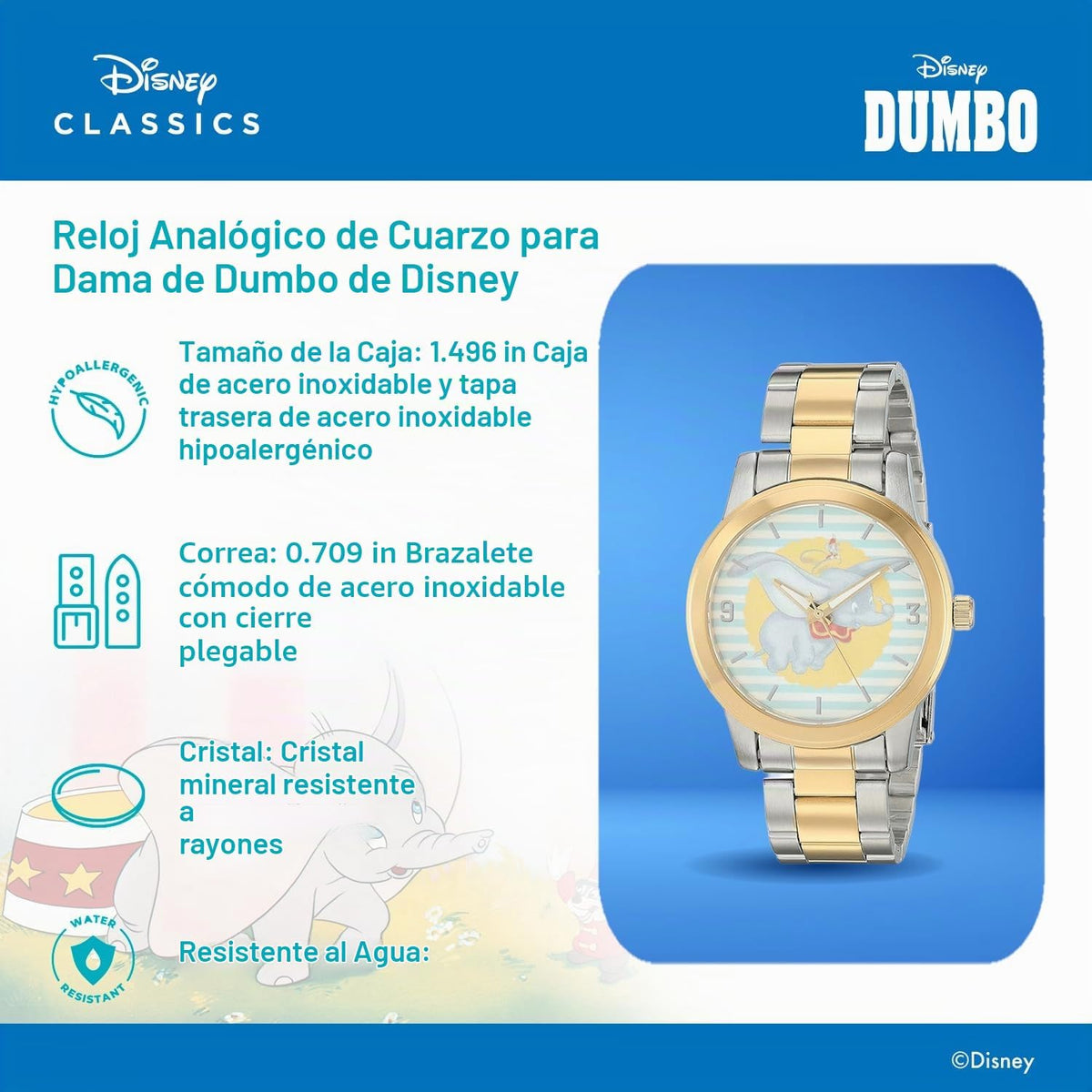 Disney Reloj de cuarzo analógico deportivo casual para adultos