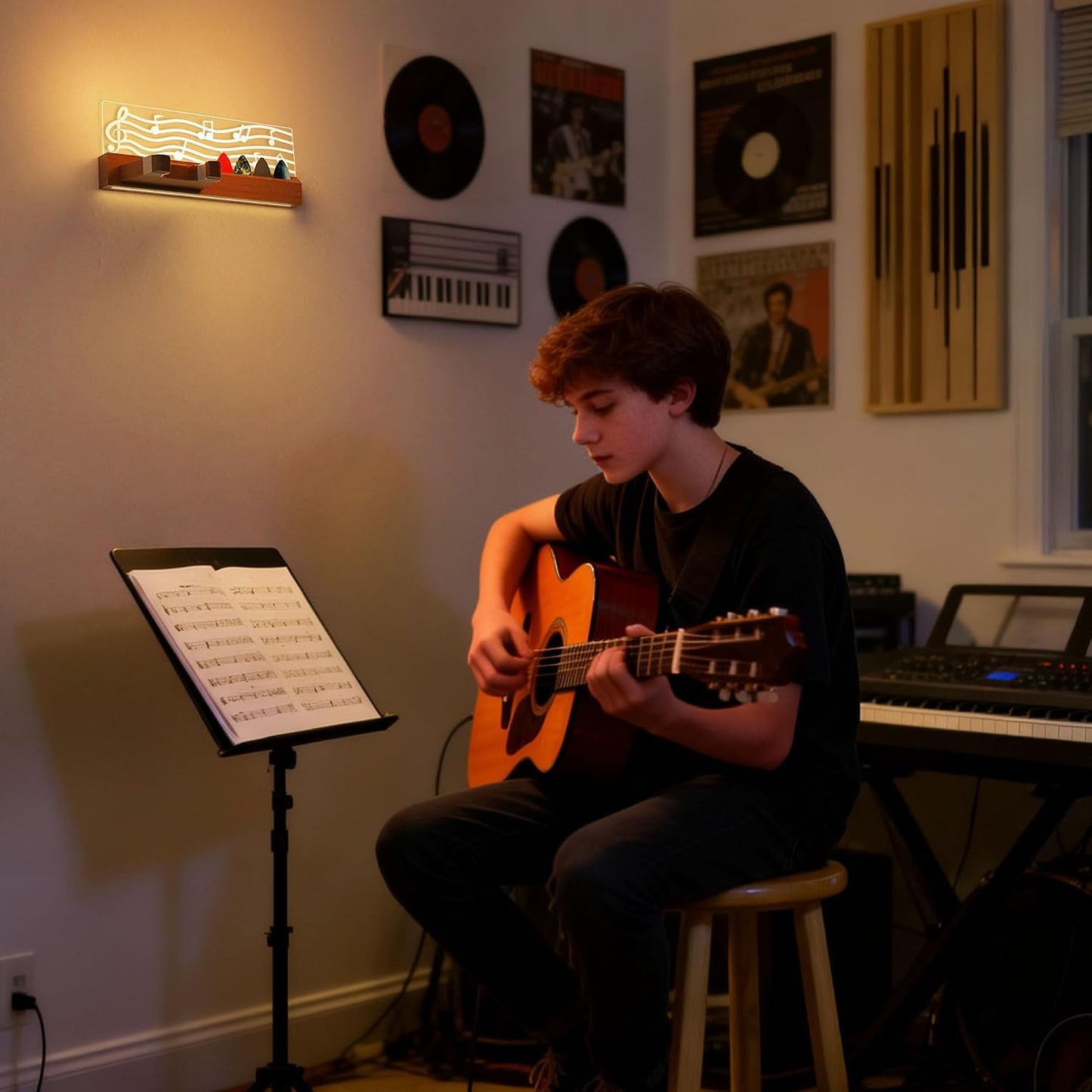 CoolGift Mart Soporte de pared para guitarra con luces LED, accesor...