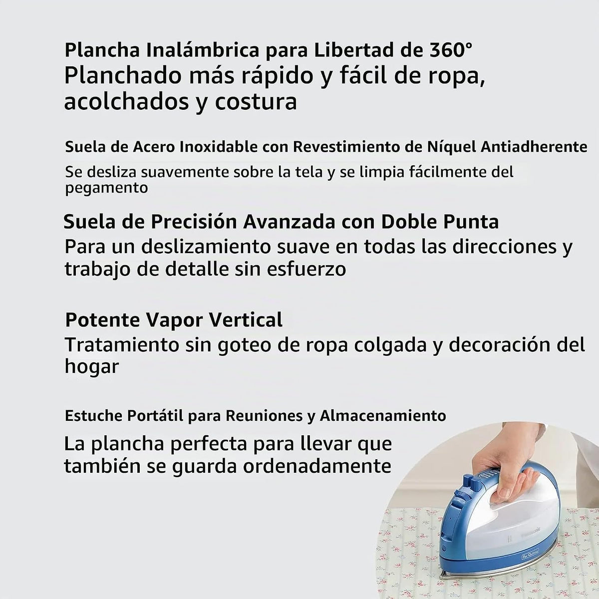 Panasonic - Plancha inalámbrica NI-QL1000A, seca y al vapor, azul |...