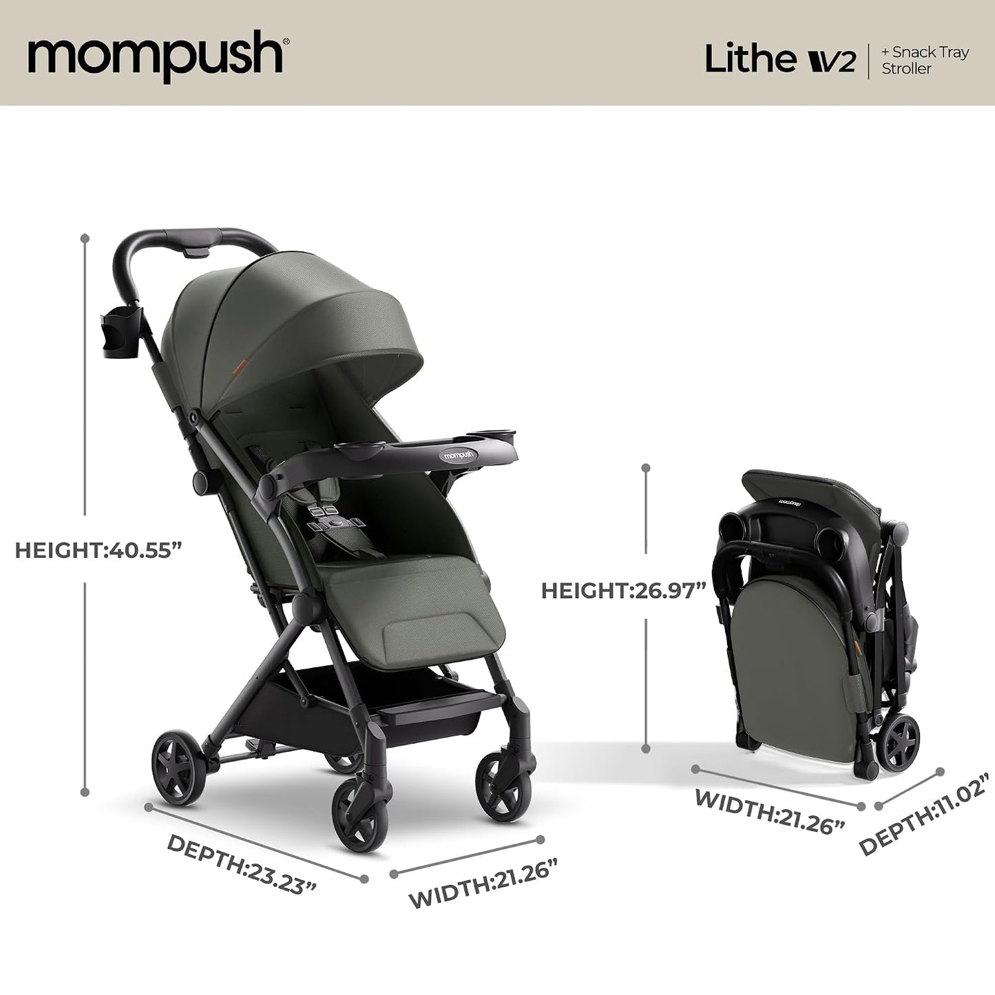 Mompush Lithe V2 - Cochecito de viaje ligero, compacto y plegable c...