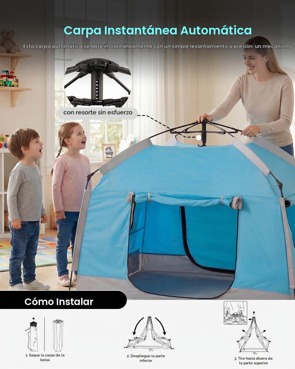 Casa de juegos para niños fácil de instalar con bonita tira de luce...