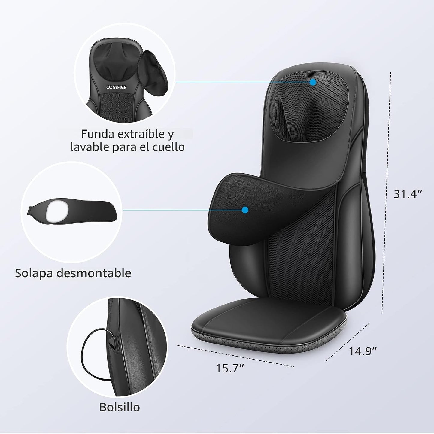 COMFIER Shiatsu - Masajeador de espalda y cuello con calor, almohad...