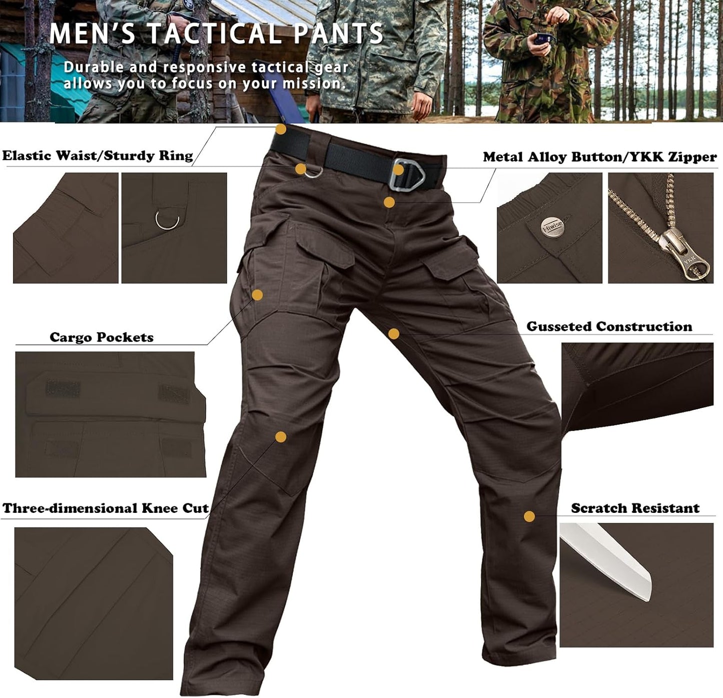 Hiwise Pantalones tácticos elásticos para hombre, resistentes al ag...