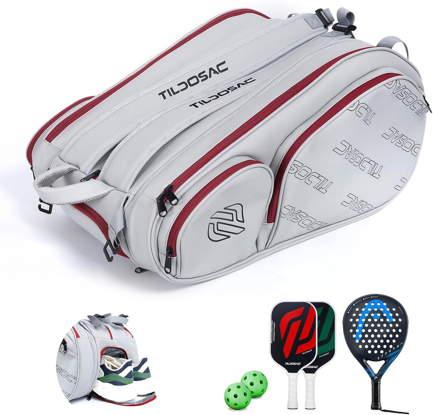 TILDOSAC Bolsa desmontable 2 en 1 para pickleball y pádel para homb...