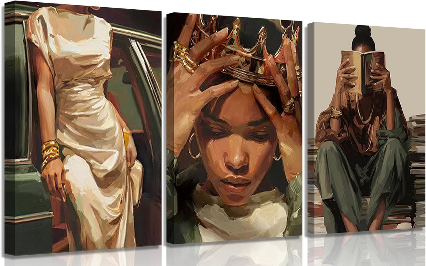 3 piezas de arte de pared en lienzo de mujer negra, pintura de rein...