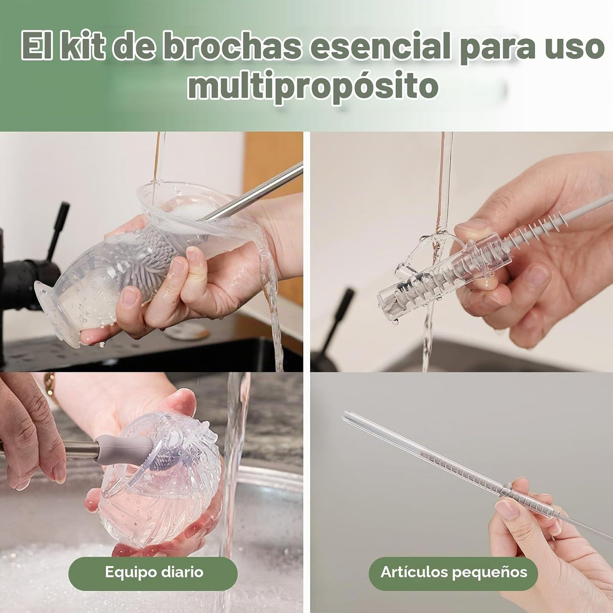 haakaa Kit de cepillos de limpieza de silicona - SUVA Gris - Cepill...