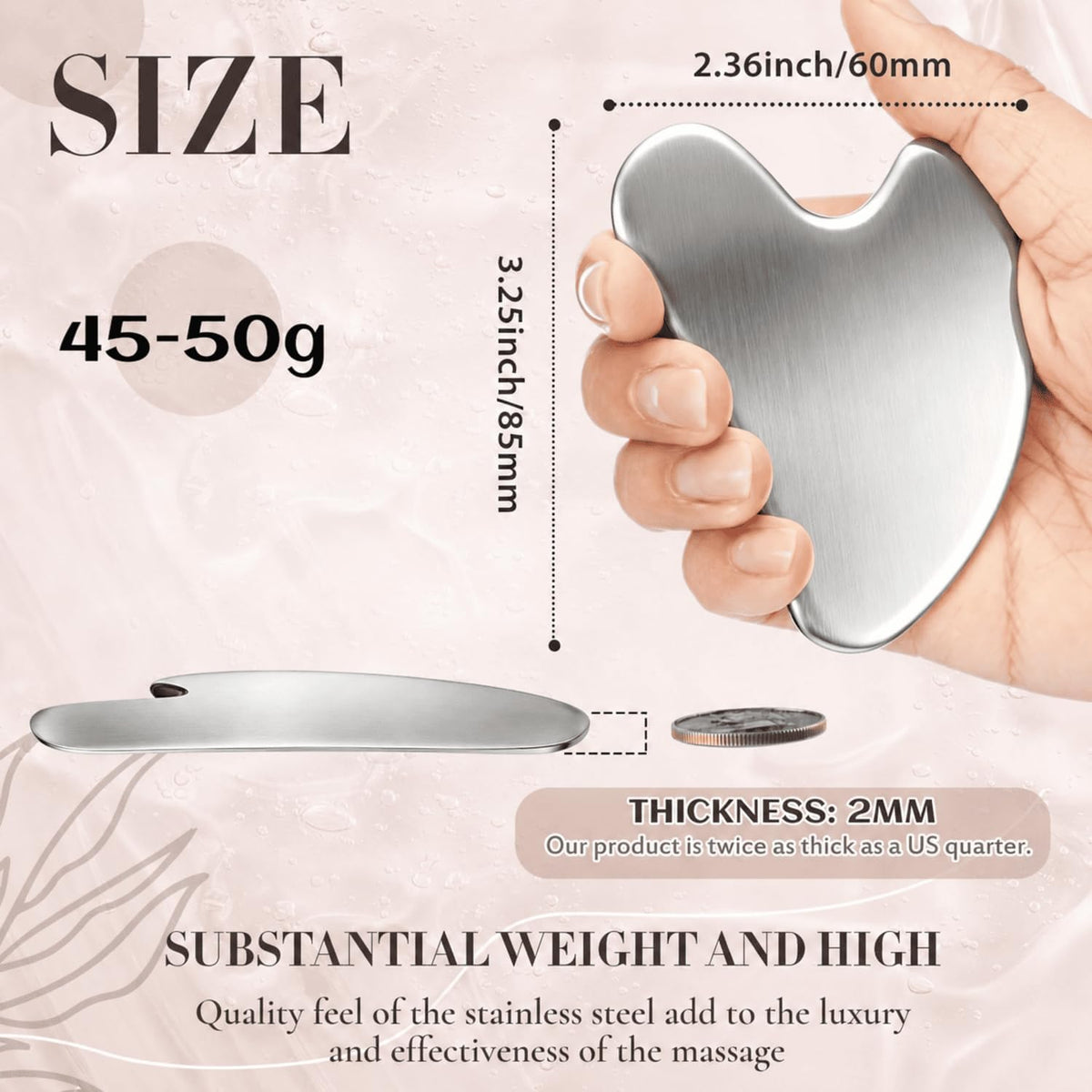 Nuanchu Herramienta facial Gua Sha de acero inoxidable 420, plata,...