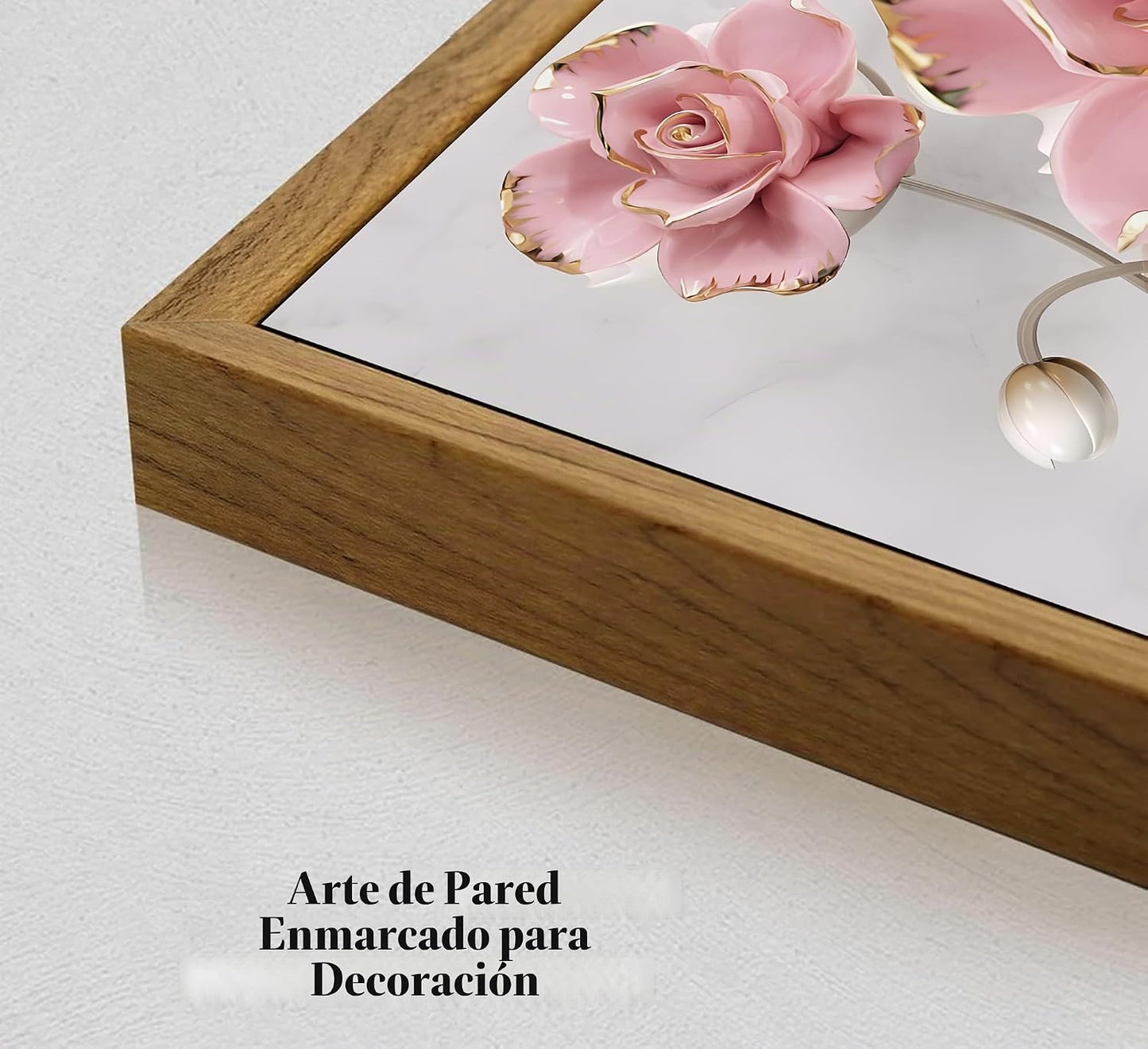 Lienzo enmarcado moderno y delicado de rosas de oro rosa, arte de p...