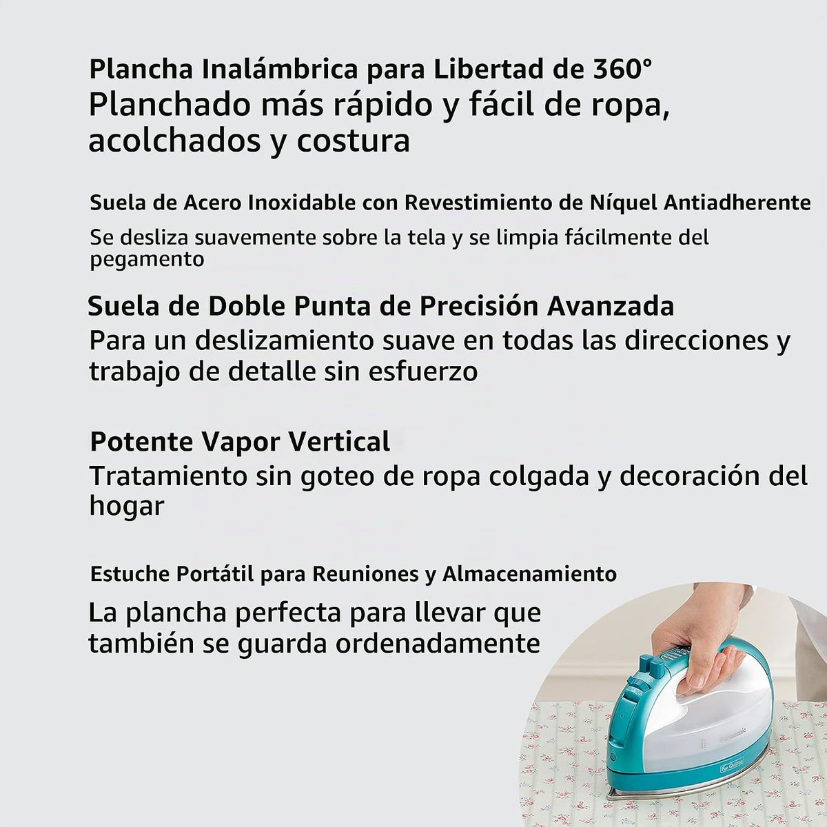 Plancha inalámbrica Panasonic, plancha portátil de 360 grados estil...