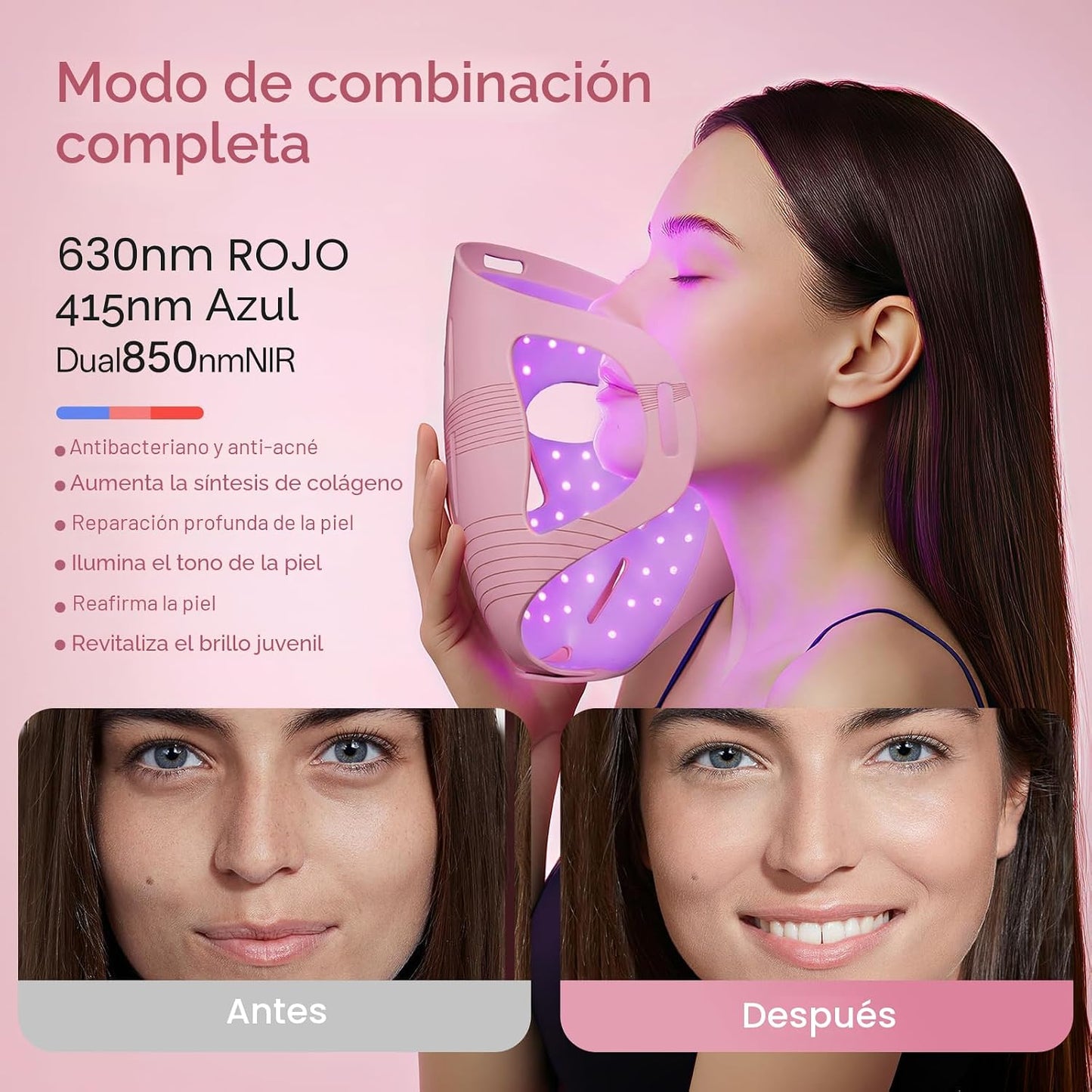 Graart Terapia de luz roja para cara y mandíbula, mascarilla 4D apr...