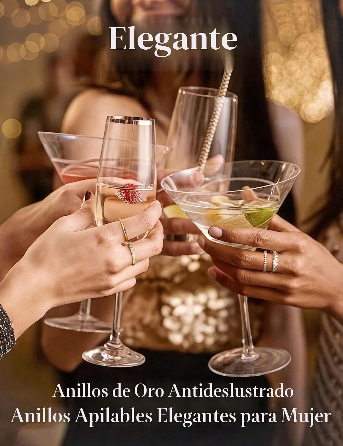 LOLIAS Anillos apilables chapados en oro de 14 quilates para mujer...