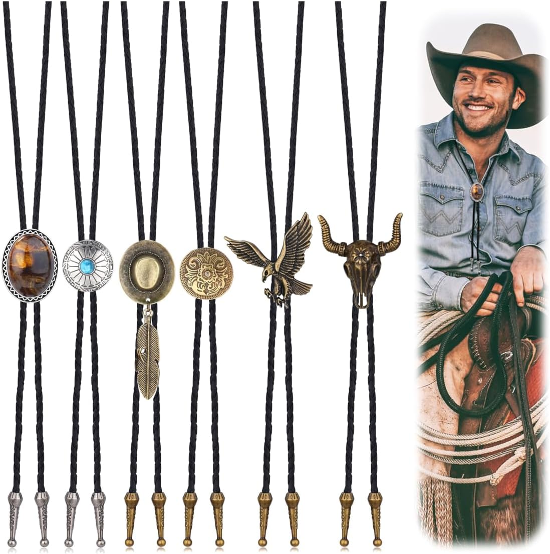 Subiceto Corbata de bolo para hombre, collar de vaquero occidental...