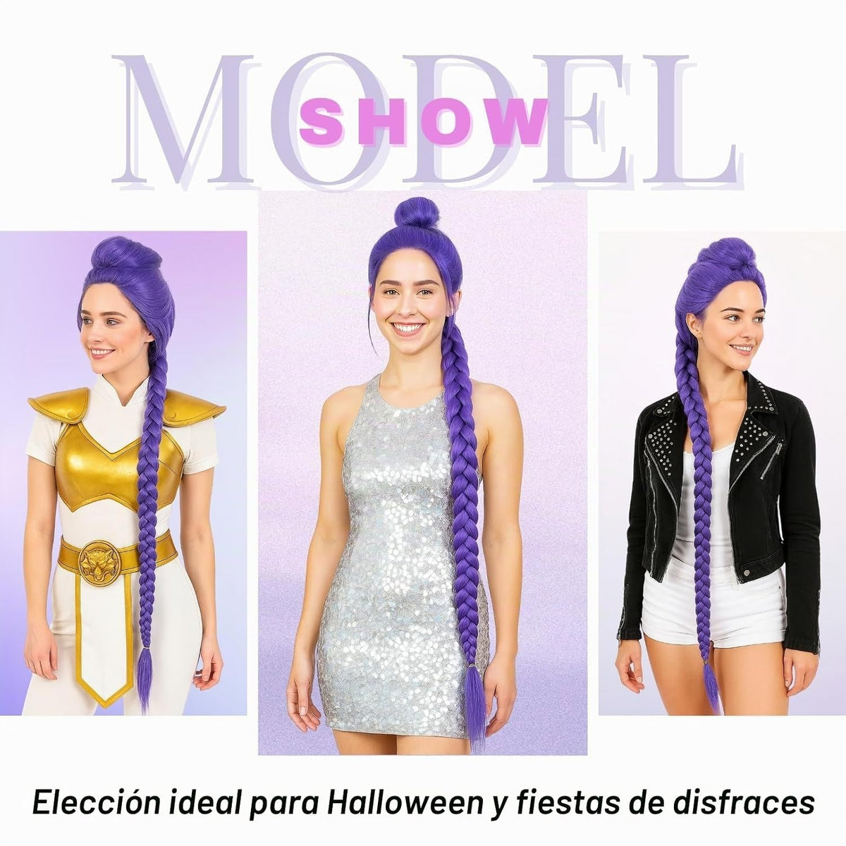morvally Peluca de Cola de Caballo Larga Trenzada Morada de 47 Pulg...