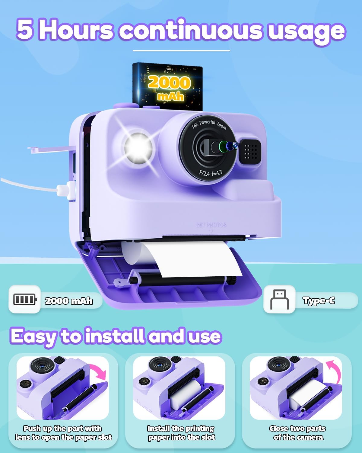 Cámara de impresión instantánea para niños, cámara instantánea para...