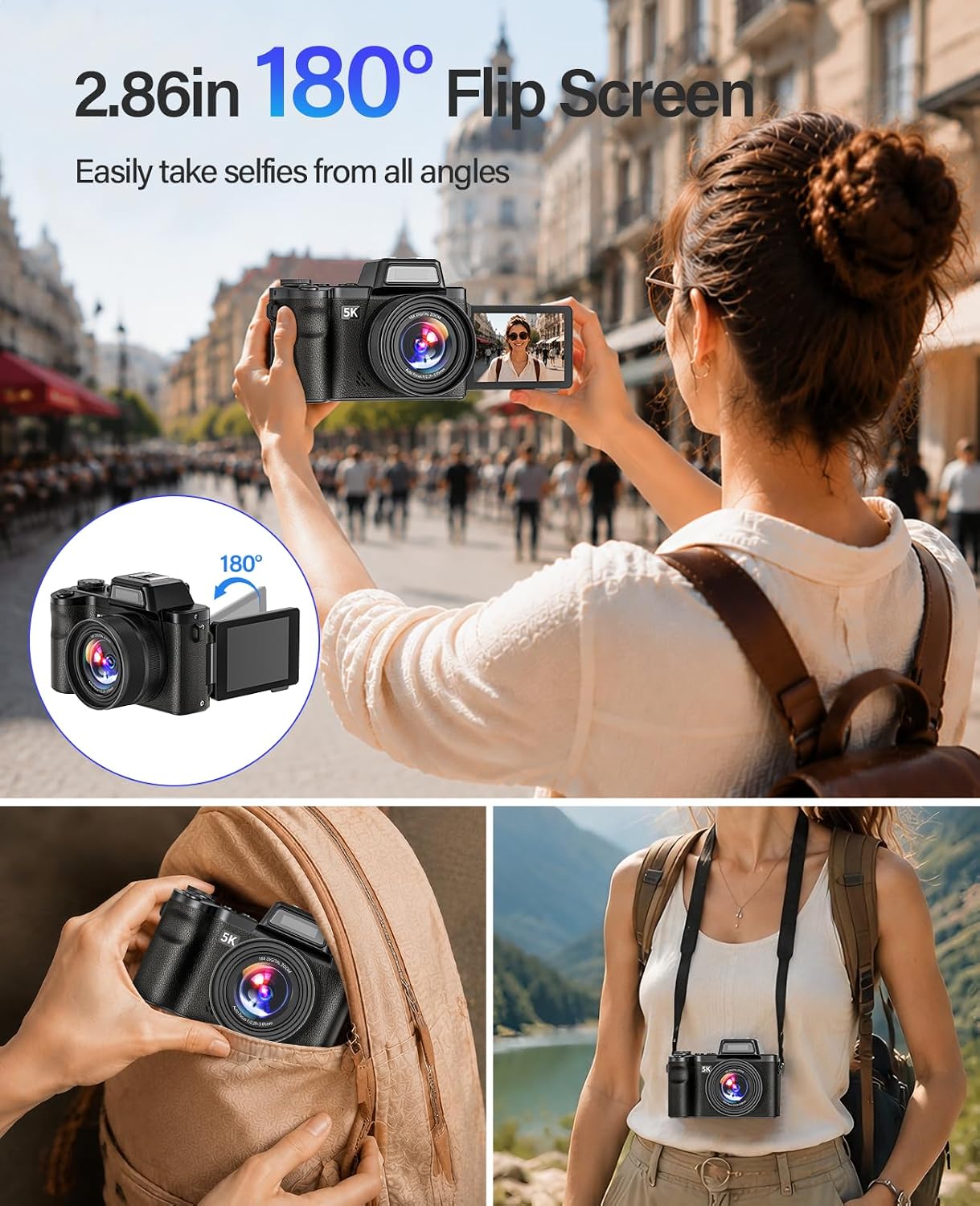 Maxmango Cámara digital D75 para fotografía - Cámara de vlogging Wi...