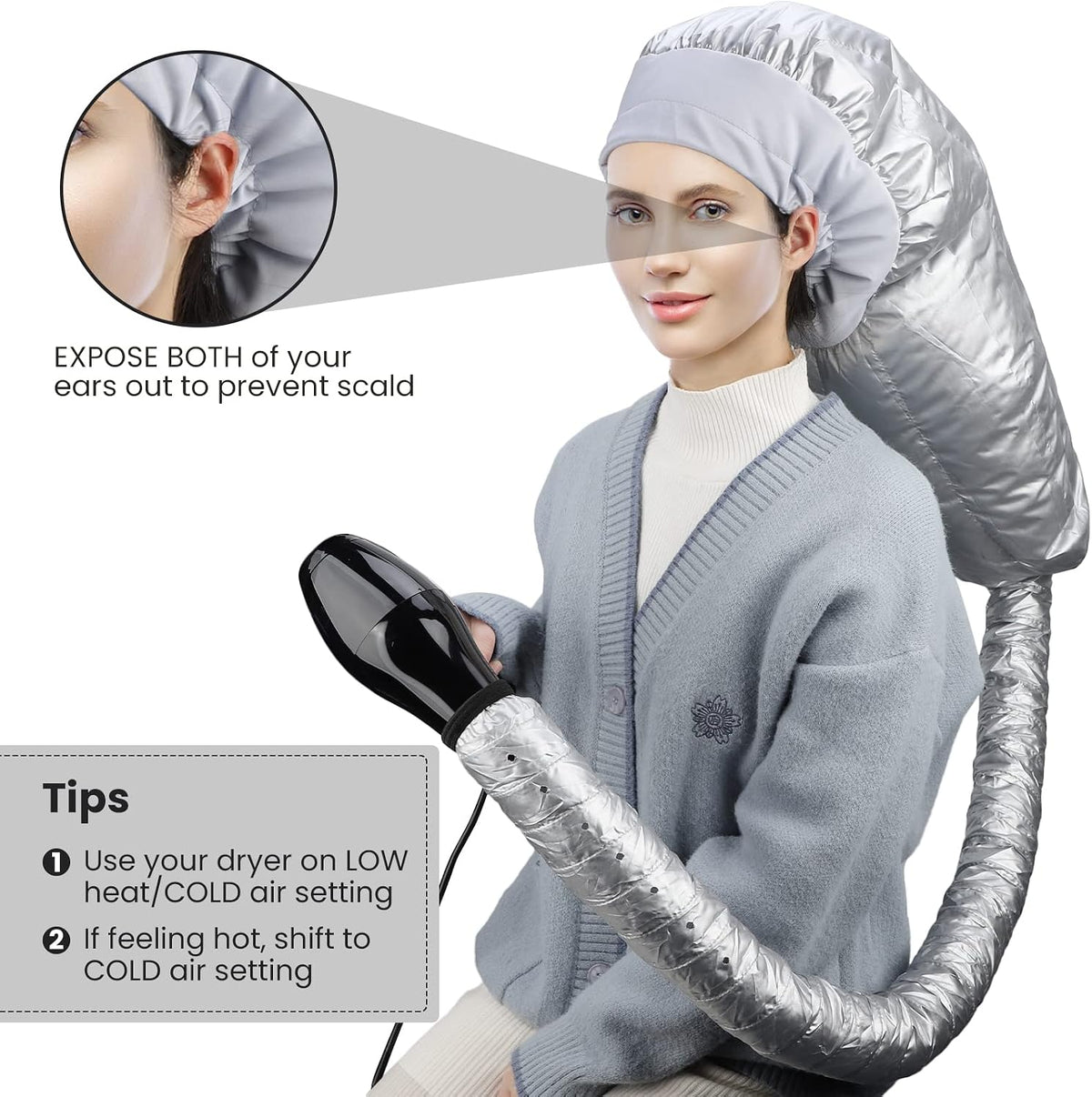 Segbeauty Accesorio para secador de pelo con capucha, gorro térmico...