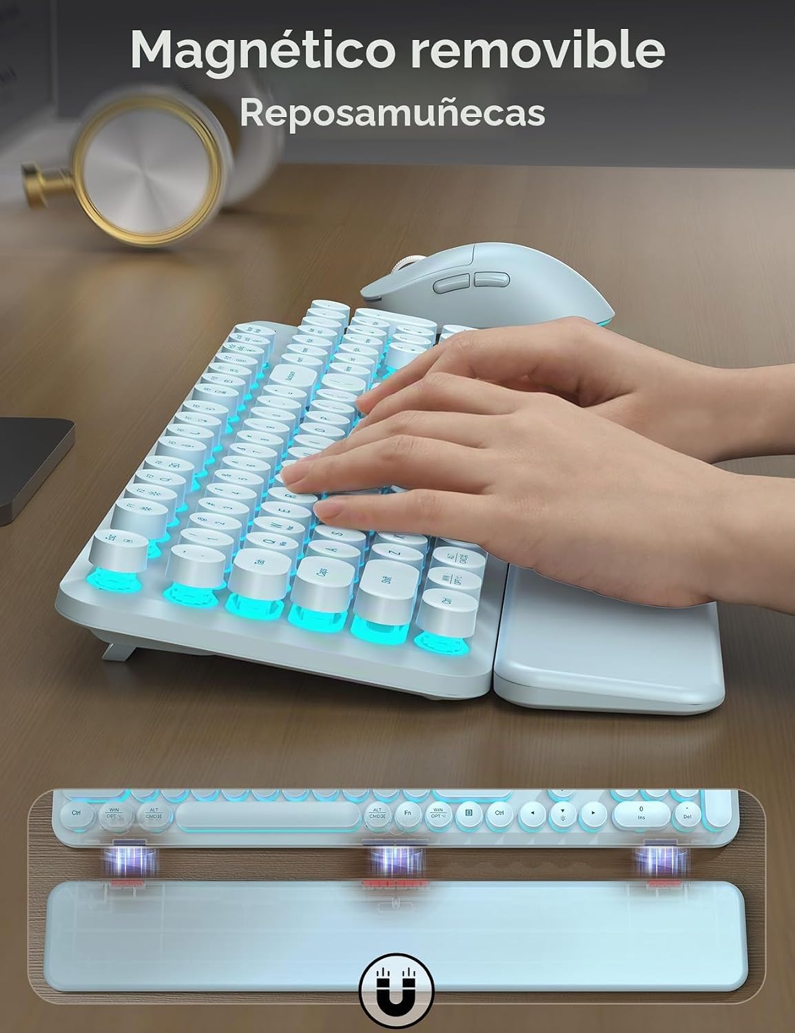 Teclado inalámbrico y mouse retroiluminados, teclado de máquina de...