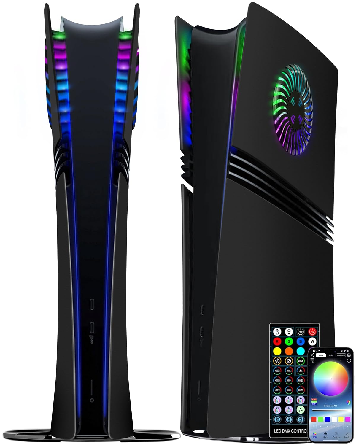 Joso - Placa frontal para PS5 Pro Disc Edition con tira de luz RGB,...