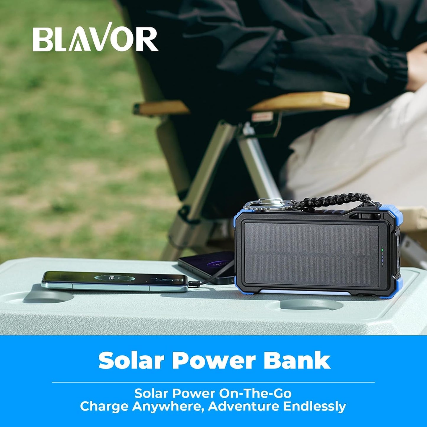 BLAVOR Banco de energía solar 20000mAh, cargador inalámbrico para t...