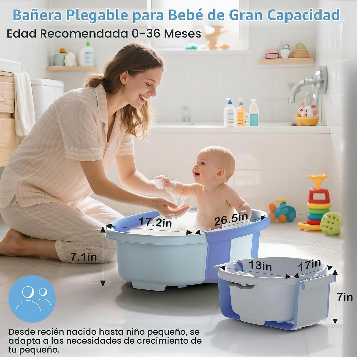 Bañera Plegable para Bebé - Bañera Grande para Bebé con Termómetro...