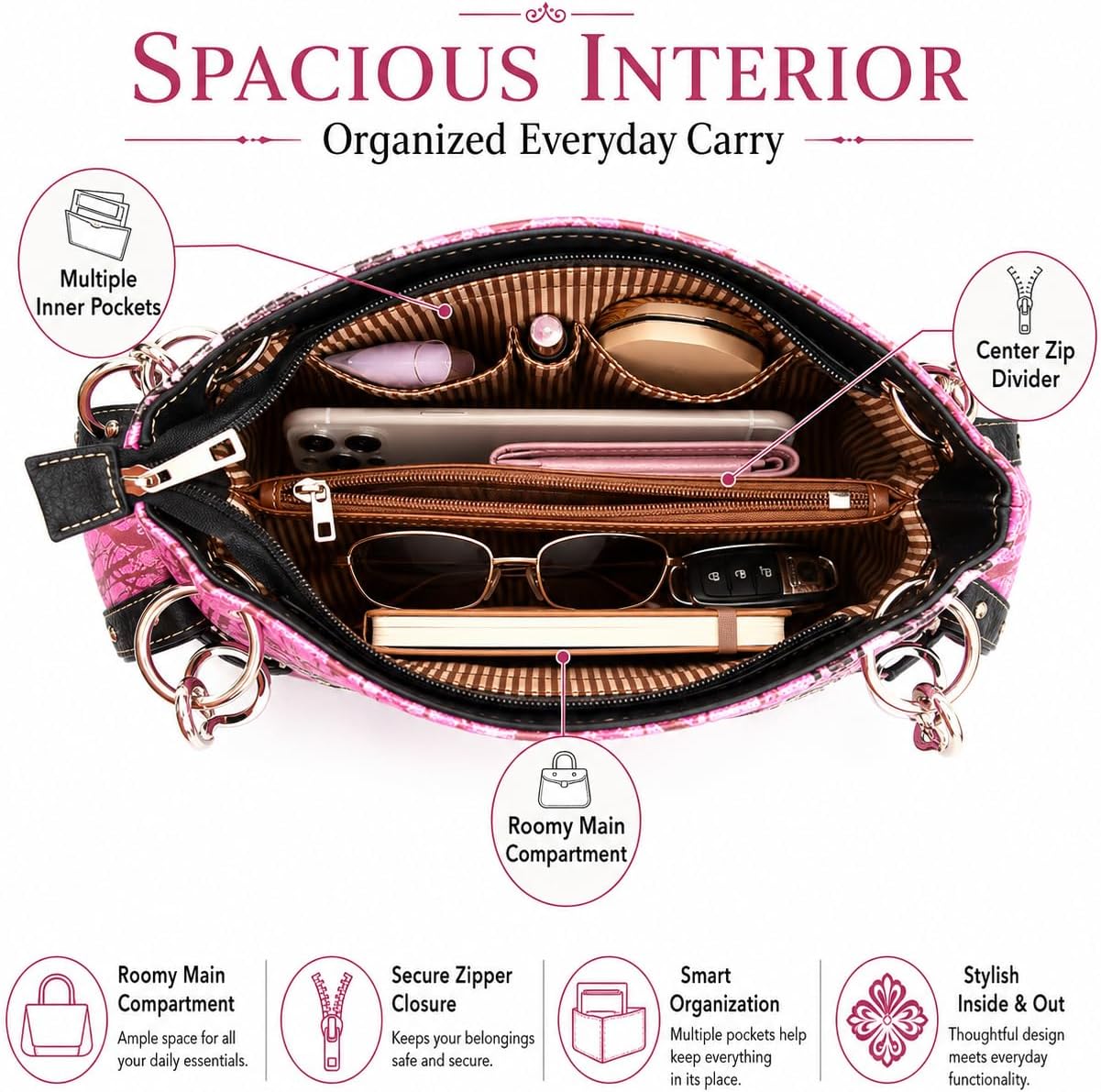 Bolso estilo occidental con hebilla de corona camuflaje, brillo flo...