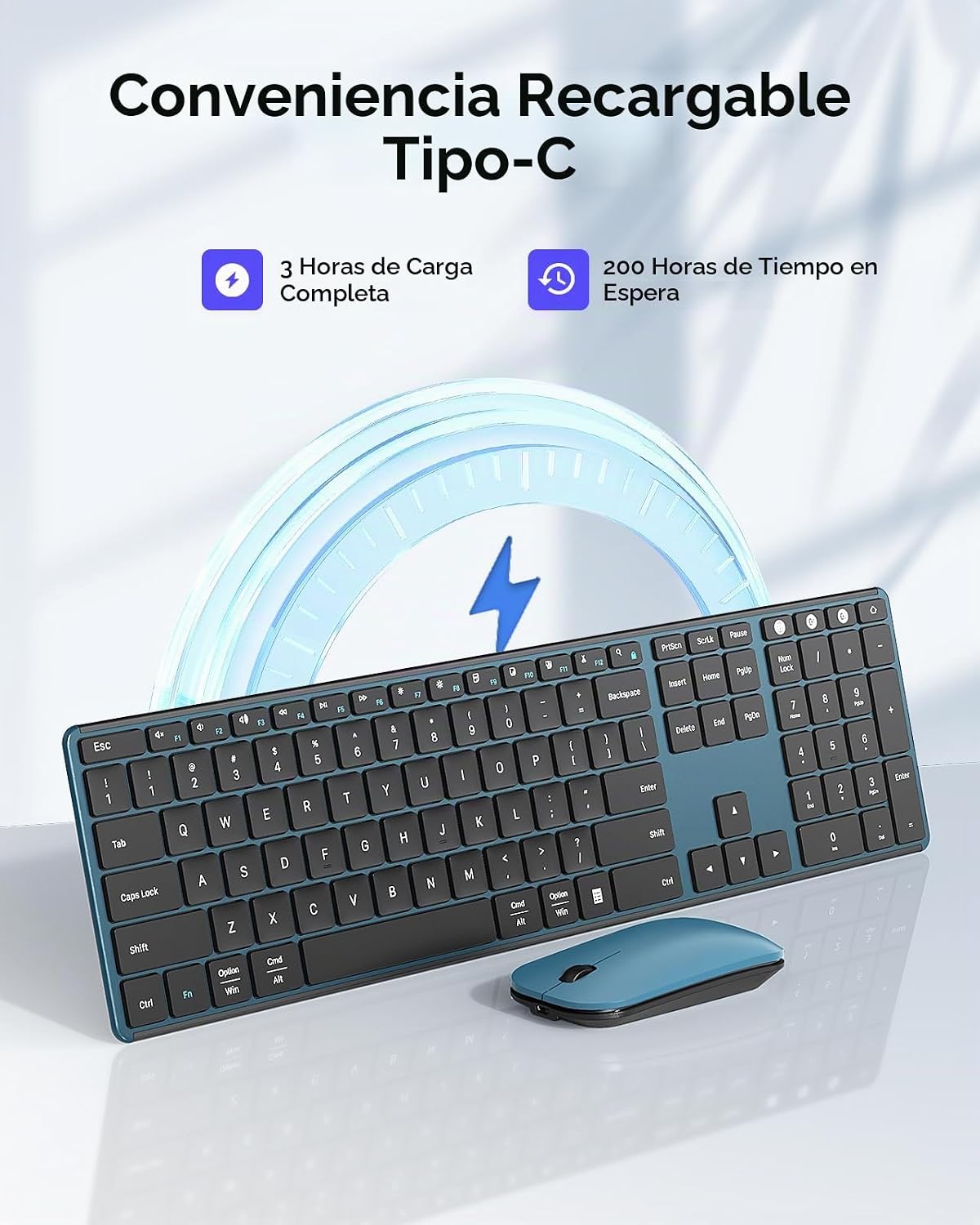 seenda SKM64-3 Combo de teclado inalámbrico Bluetooth y mouse para...