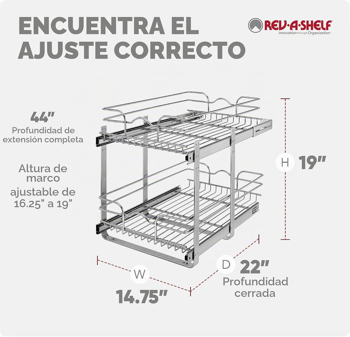 Rev-A-Shelf Estante extraíble para armario de cocina de 2 niveles y...