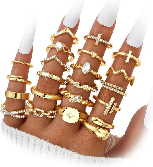 Dodder Juego de anillos apilables de oro para mujer, anillos apilab...