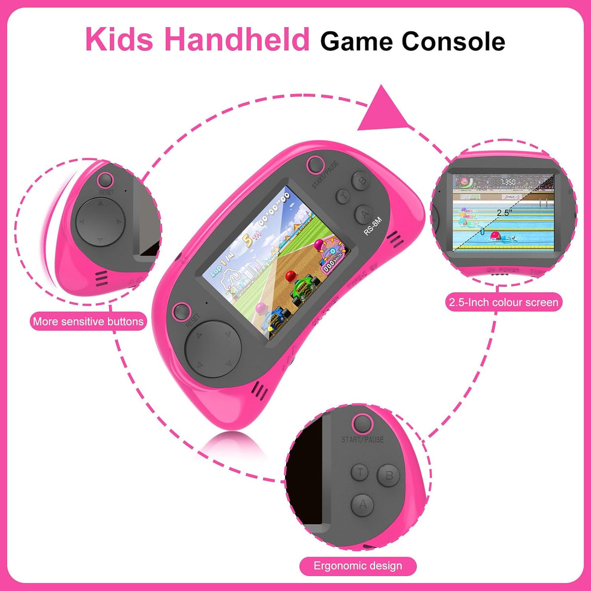 Juegos de mano para niños, videojuego retro de 16 bits con 220 jueg...
