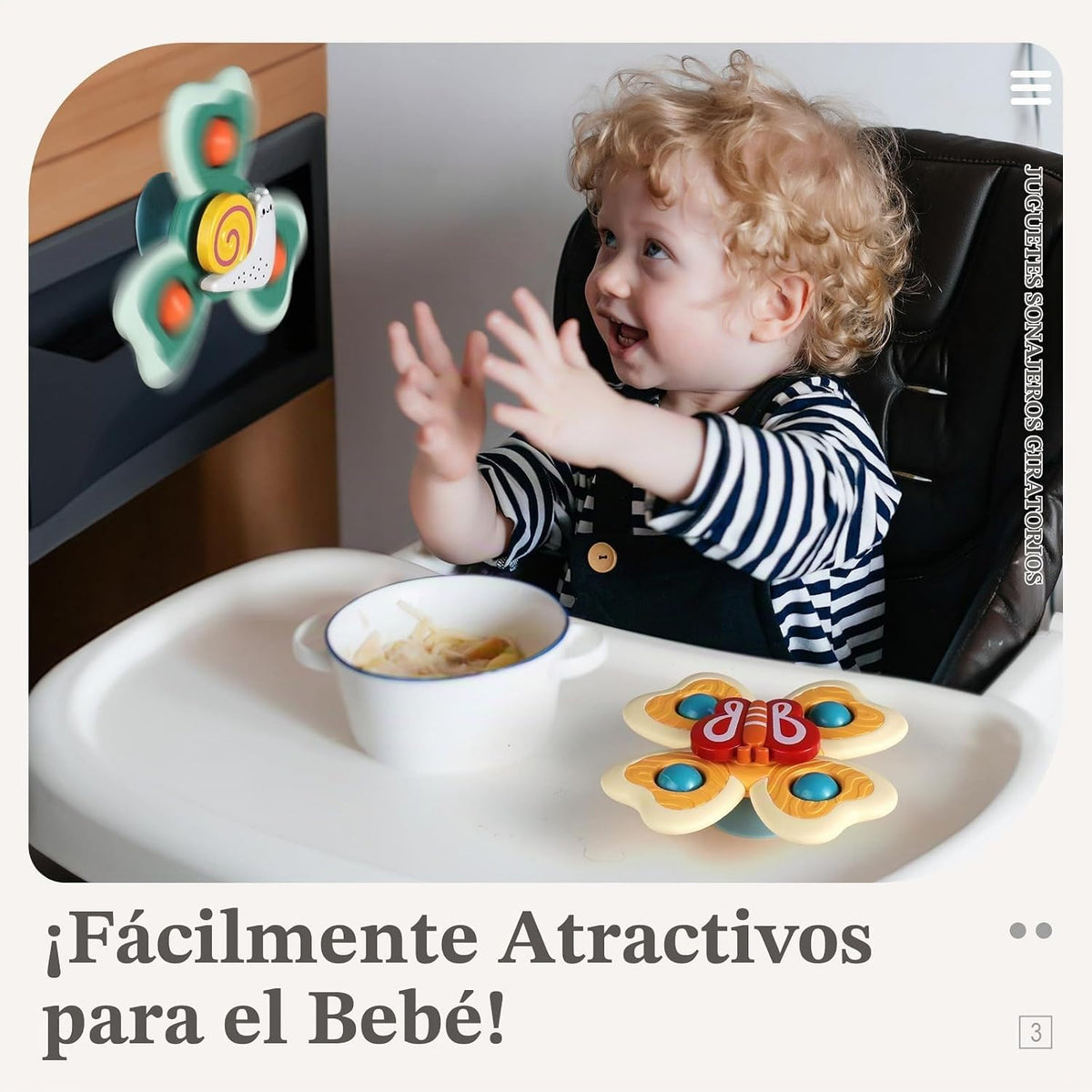 3 piezas Juguetes giratorios de ventosa para niños y niñas de 1 a 2...