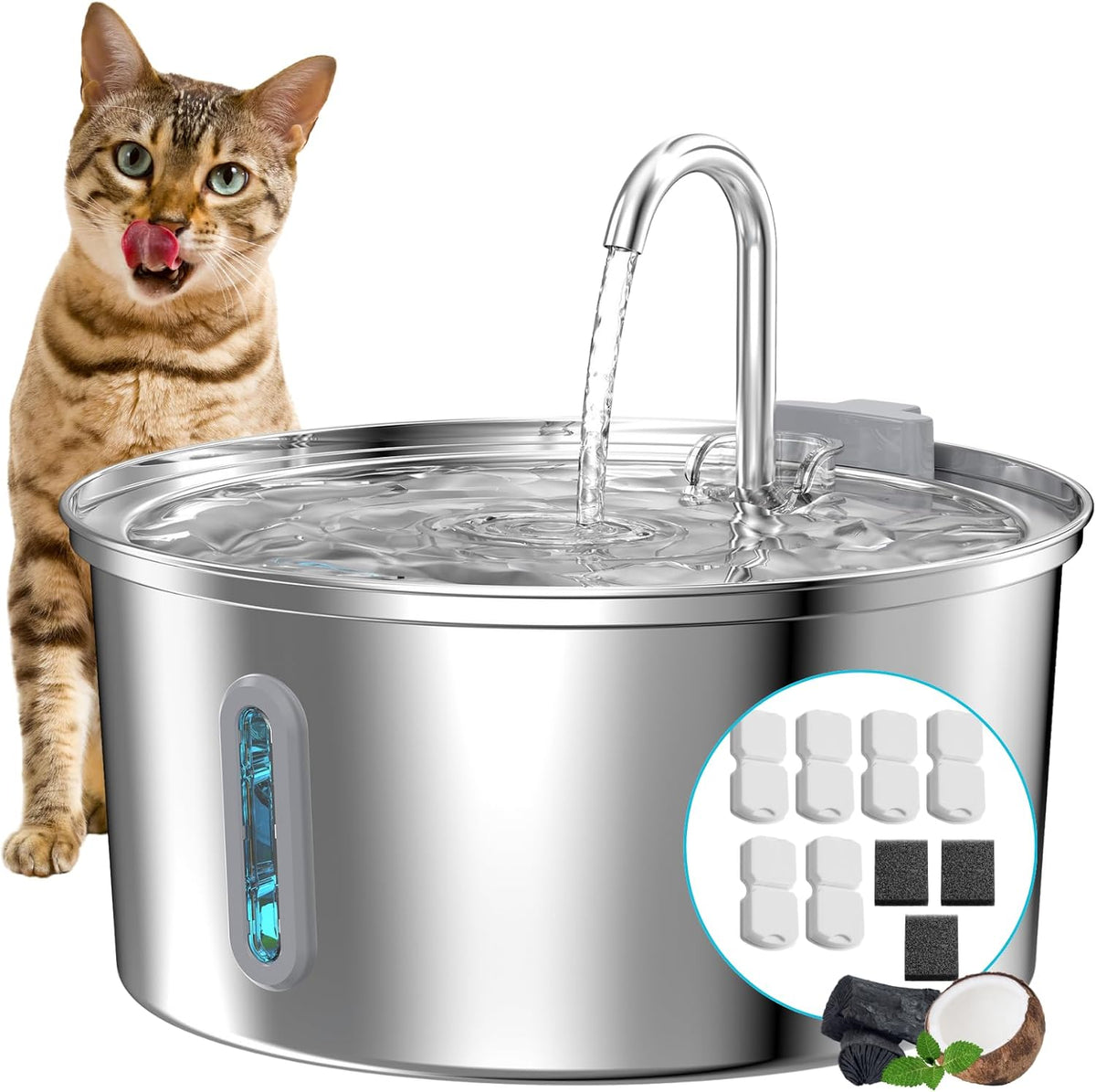 Fuente de agua para gatos de acero inoxidable: fuente para gatos de...