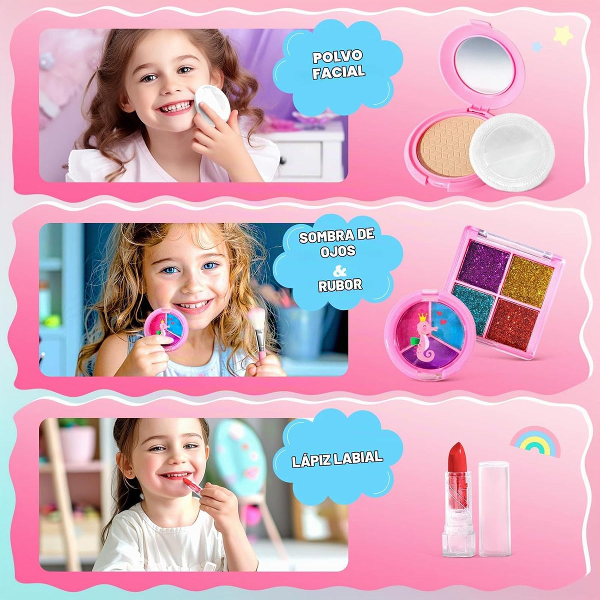 ULOVEME Umicorn - Kit de maquillaje real para niñas pequeñas, jugue...