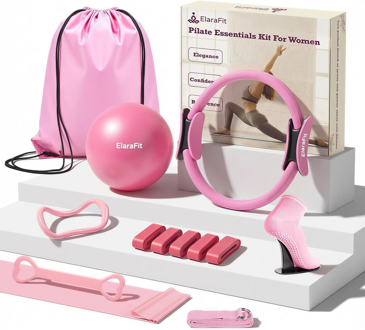 ElaraFit Home Juego de anillo y pelota de pilates para mujeres con...