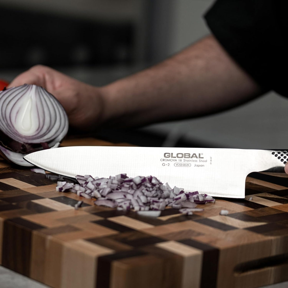 Global Cuchillo de chef de 8 pulgadas, acero inoxidable japonés lig...