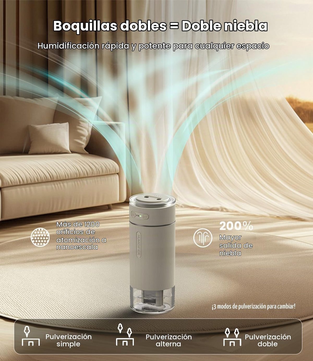 WSKEN Humidificador pequeño portátil para dormitorio, boquilla dobl...