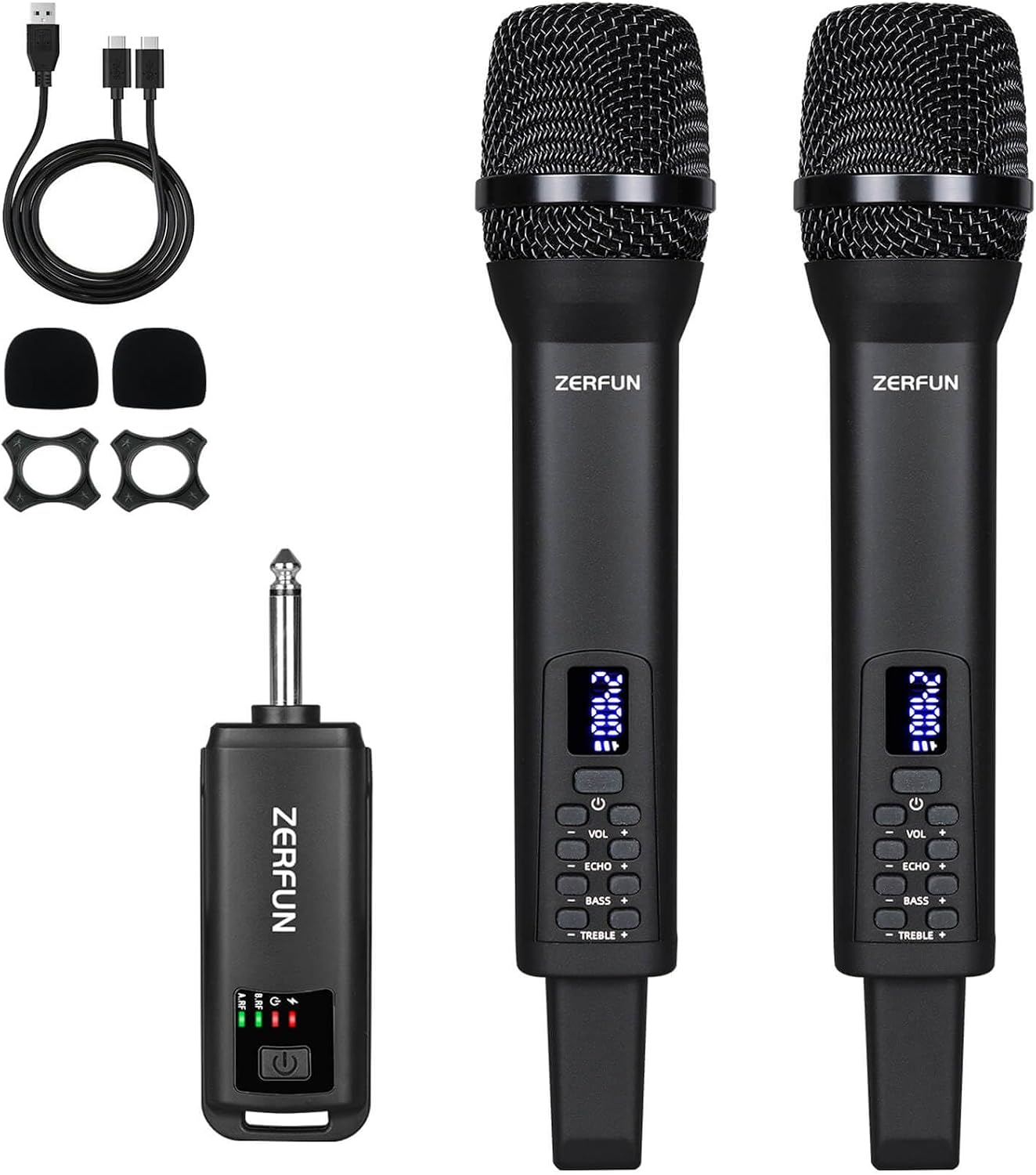 ZERFUN - Micrófonos inalámbricos recargables duales, sistema de mic...