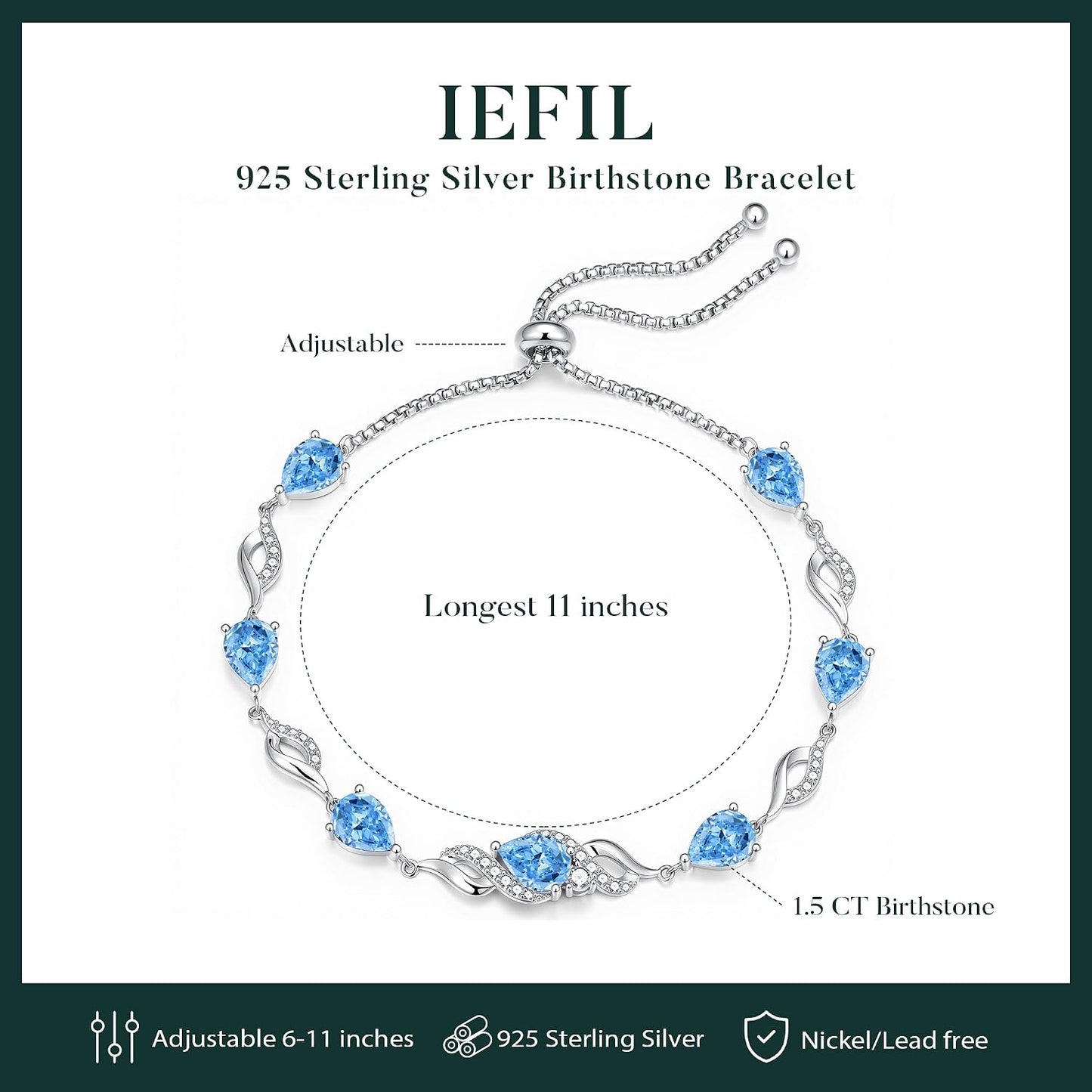 Iefil Pulseras de tenis ajustables para mujer, pulsera de plata est...