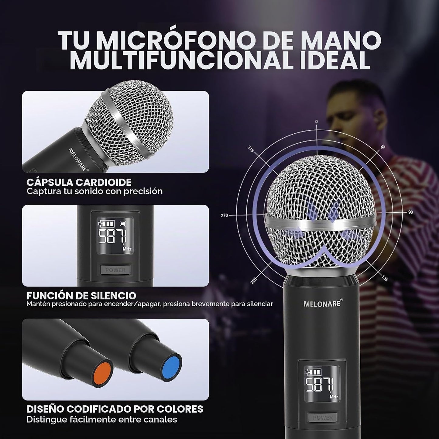 MELONARE Sistema de micrófono inalámbrico de escaneo automático UHF...