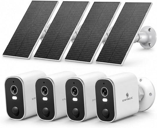 SYMYNELEC Cámaras de seguridad solar 2K inalámbricas para exteriore...