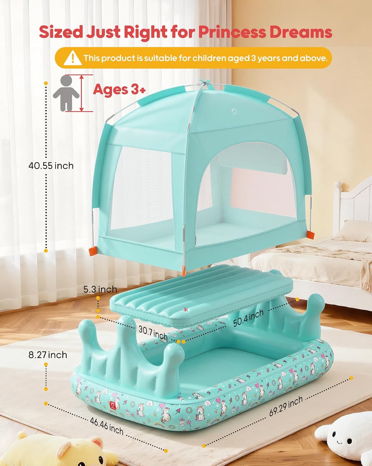 QPAU Colchón de aire para niños con tienda de campaña y bomba rápid...