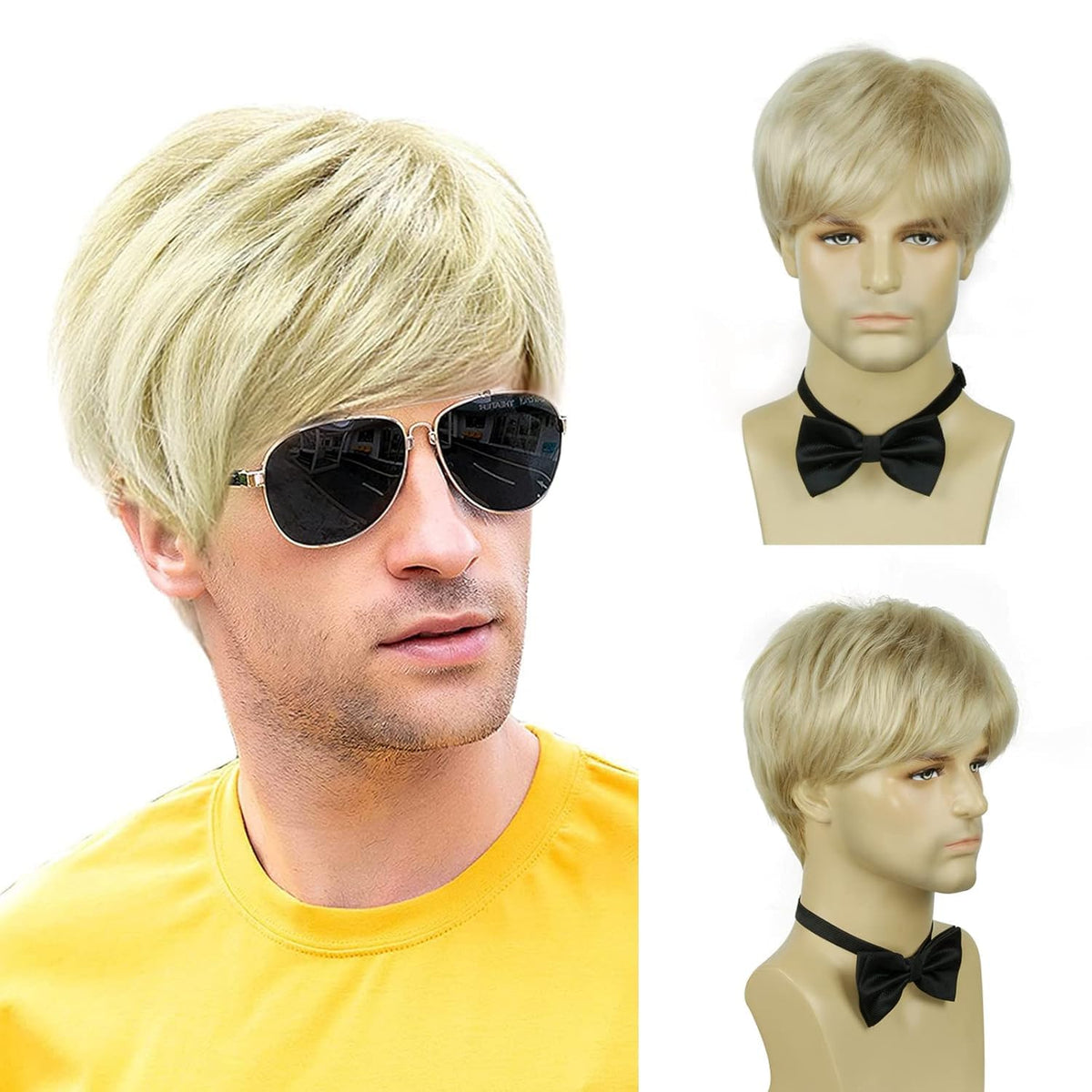 BCHR Peluca rubia para hombre, cabello natural corto y lacio, peluc...